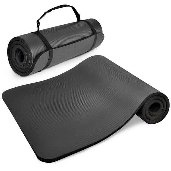 ZHANGJIA 71x24 Inches Extra Thick Yoga Mat 1-Inch High-Density Foam – Roll-Up Exercise Pad with Double-Sided Non-Slip Surface and Carrying Strap for Pilates and Home Workouts Black