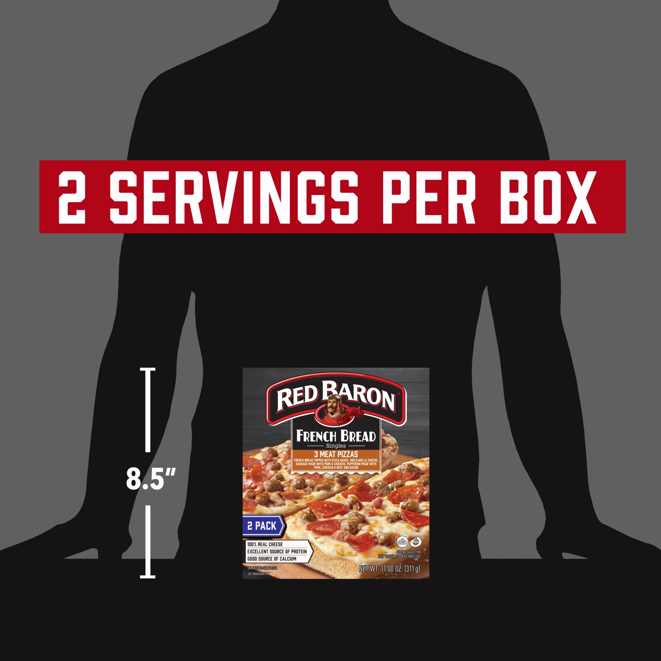 Red Baron 3 Meat French Bread Frozen Personal Pizza, 11.01 oz 2 Pack
