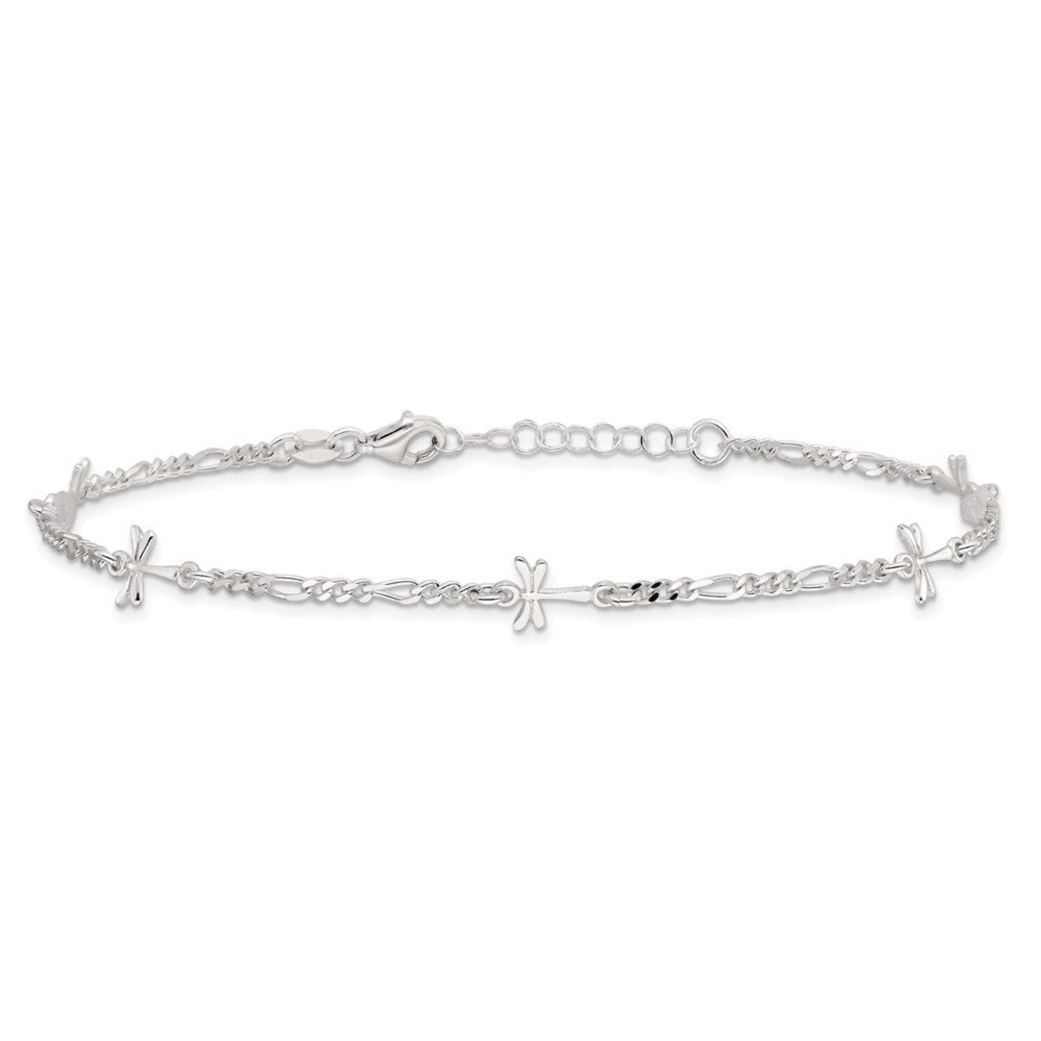 925 Sterling Silver Fancy Lobster Closure Polished Dragonfly With 1inch Ext. Anklet 9 Inch 7mm Wide Anklet for Women