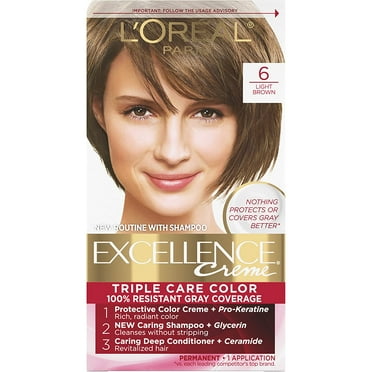 L'Oreal Paris Excellence Creme Permanent Triple Care Hair Color, 6A Light Ash Brown, Gray Coverage For Up to 8 Weeks, All Hair Types, Pack of 1