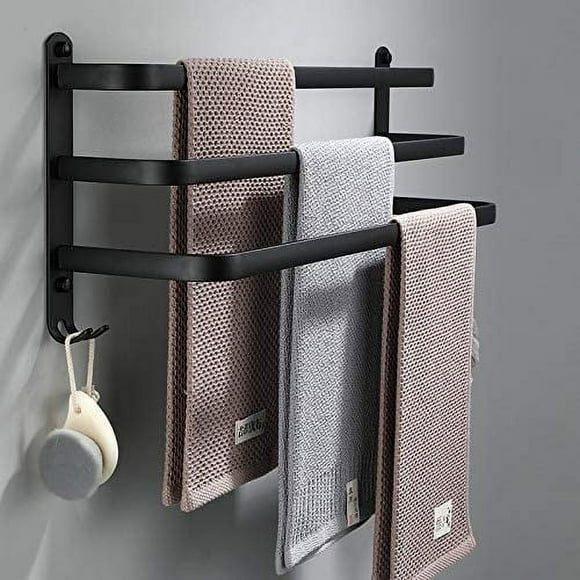 Bathroom Towel Racks, Black Wall Mounted Towel Racks for Shower and Kitchen, Waterproof Door Bars with Hook ZDXR8 (50cm, Three Bars)