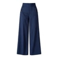 thumbnail image 4 of KHONTS Women's Striped Wide Leg Pants Culottes Elastic High Waisted Casual Palazzo Pants with Pockets Navy L, 4 of 4