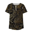 thumbnail image 2 of Gibobby Blusas Elegantes Para Mujer Camiseta plisada con estampado de flores y cuello de botones de manga corta para mujer, camiseta informal con ajuste floral, camiseta, blusa（Negro， M), 2 of 4