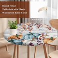 thumbnail image 4 of Orange Blue Pumpkin Fall Round Tablecloth, Fitted Table Cover with Elastic for 55"-60" Round Tables, Thanksgiving Maple Leaf Vintage Table Cloth Outdoor Indoor Dinning Party Waterproof Tablecloths, 4 of 7
