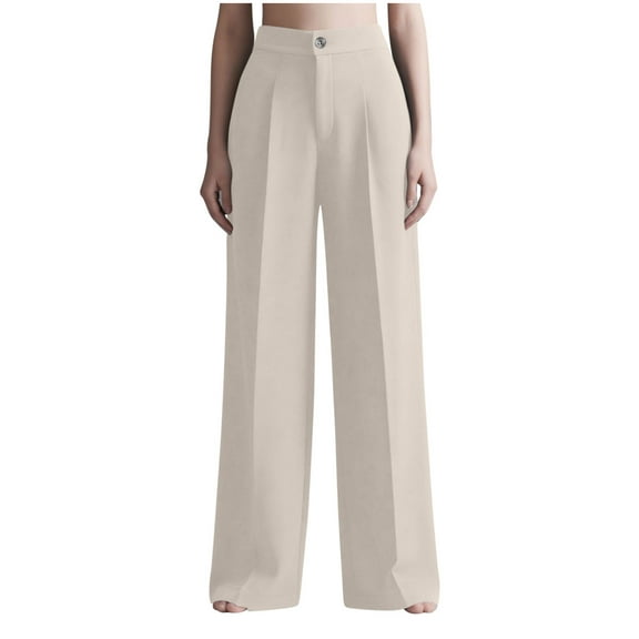 Kvture Wide Leg Dress Pants for Women Business Casual Long Trousers Baggy Loose High Waist Palazzo Pants with Pockets-Beige L