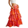thumbnail image 1 of VISgogo Faldas largas para mujer, patrón floral/a cuadros, faldas holgadas de cintura alta de múltiples capas, pantalones casuales de estilo urbano simple VISgogo moda, 1 of 4