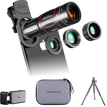 FAMKIT 4 in 1 Phone Camera Lens Kit, 28X Telephoto   0.6X Wide Angle   20X Macro   198° Fisheye, for Most Smartphones