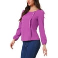 thumbnail image 4 of INSPIRE CHIC Women's Pleated Front Casual Long Sleeve Square Neck Blouse, 4 of 6