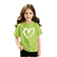 thumbnail image 4 of ZACPNCV Girls Graphic T-Shirts Short Sleeve Crewneck Cute Tees Cute Heart Print Summer Tops for Kids C-Olive Green, 4 of 5