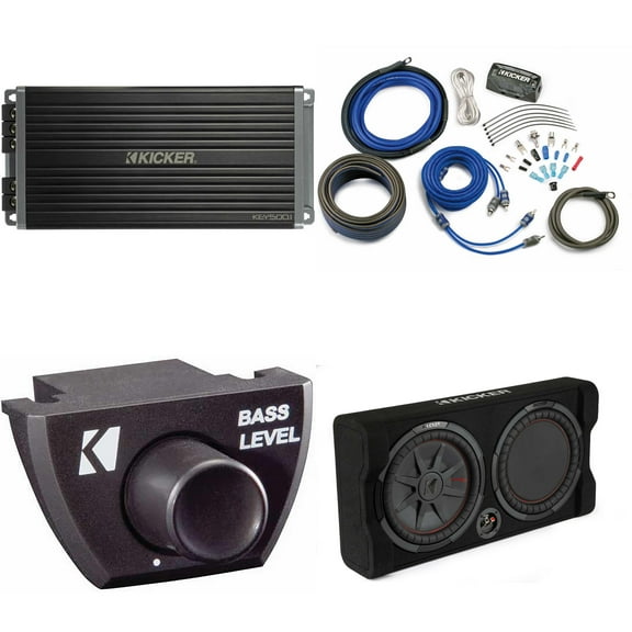Kicker 48TRTP122 Comp RT 12" Subwoofer Enclosure Package 47KEY5001 Amp, Bass Knob & CK4 Amp Install Kit Bundle