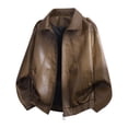 thumbnail image 2 of Atkumj Leather Jacket Men with Pockets Fashion Lapel Full Zip Bomber Jacket Casual Loose Solid Color Rain Coat Mens for City Walking S, 2 of 9