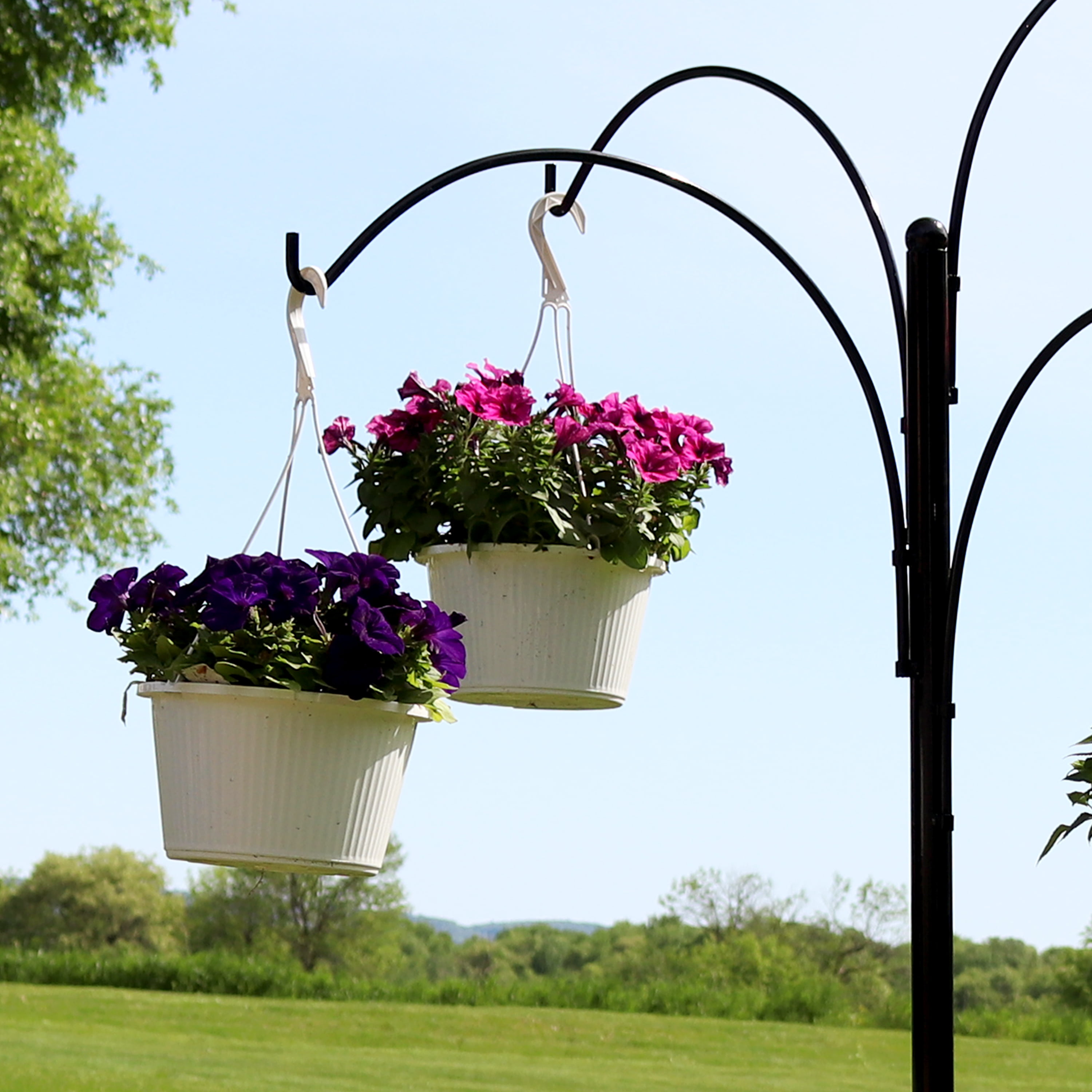 Sunnydaze 4-Arm Hanging Flower Plant Basket Stand with Adjustable Arms 84" Tall 