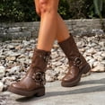 thumbnail image 6 of Womens Biker Motorcycle Mid Calf Boots Square Toe Low Heel Thick Sole Riding Boots with Fashion Buckles Studded, 6 of 7