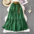 thumbnail image 3 of Women's Flowy Maxi Skirt, Solid Color High Waist Elastic Beach Skirt, Loose Casual Long Skirt for Vacation, Summer Outfits and Boho Style,Green,One Size, 3 of 8
