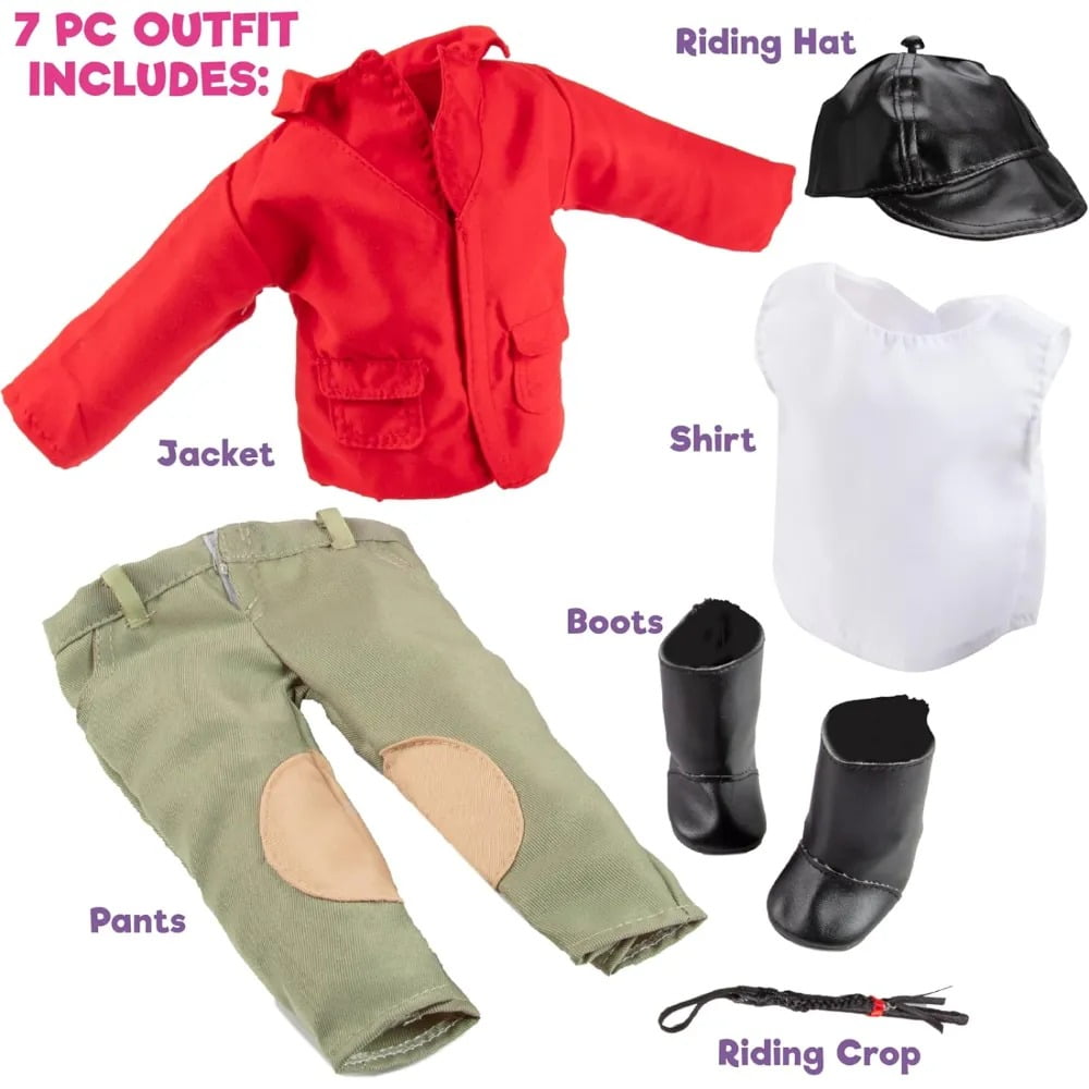 Dress Along Dolly 6pc Horseback Riding Outfit - 18" Doll Clothes & Accessories Compatible w American Girl Dolls - Equestrian Set Includes Hat, Shirt, Jacket, Pants, Boots, & Crop - Gifts for Girls