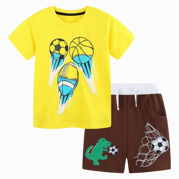 Summer Outfits For Boys, Casual Sets For Little Girls, Toddler Kids Baby Boys Girls Trendy Cute Short Sleeve Print Casual Suit 6-12 Months 12-24 Months 2t 3t 4t 5t 6t 7t Children(Yellow,3-4 Years)