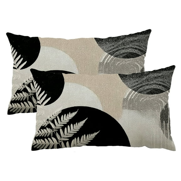 Qinduosi Boho 12x20 Set of 2 Mid Century Black Beige Tropical Leaf Throw Pillow Covers Outdoor Decor Modern Abstract Line Decorative Pillowcase Farmhouse Lumbar Cushion Case For Home Sofa