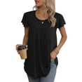 thumbnail image 3 of QINCAO Womens Tops Floral Ruffle Short Sleeve O Neck Loose Ladies Tops Shirts Blouses for Women,M(8-10), 3 of 7
