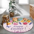 thumbnail image 4 of Round Area Rug 3ft, Easter Rabbit Colorful Eggs Non-Slip Non-Shedding Floor Mat, Spring Tulip Flower on Purple Washable Sturdy Carpet for Living Room Bedroom Home Decor, 4 of 9