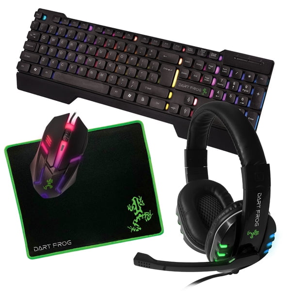 Dart Frog RGB LED Backlit Gaming Keyboard, Mouse, Mousepad and Headset Bundle Black Walmart.ca
