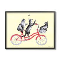 Stupell Industries Playful Cats Riding Red Bicycle Buzzing Bee Graphic Art Black Framed Art Print Wall Art, Design by Amelie Legault