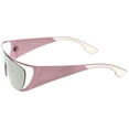 thumbnail image 3 of Futuristic Oversize Metal Cutout Rubberized Arm Insert Mirrored Shield Sunglasses 64mm (Pink / Gold Mirror), 3 of 4