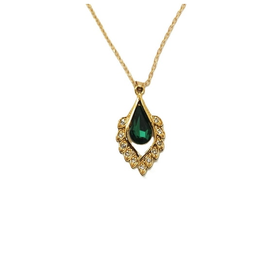 Omodo Vintage Style Pendant Green, Necklace, Gold Tone