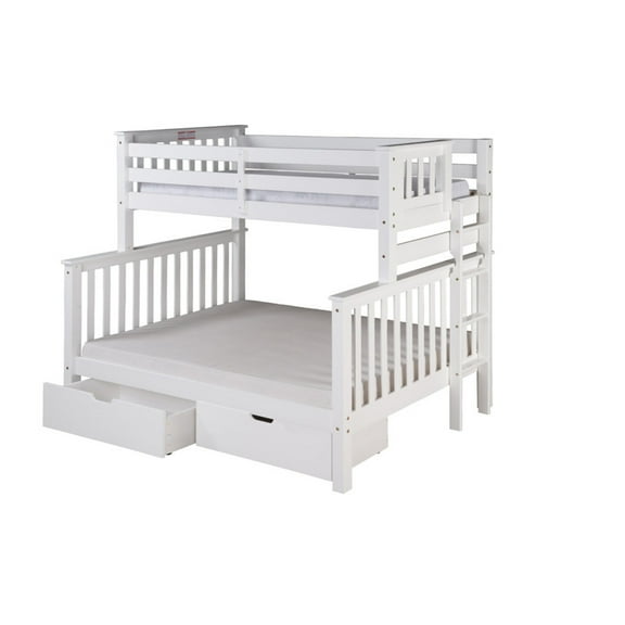 Santa Fe Mission Tall Bunk Bed Twin over Full - Bed End Ladder - Multiple Finishes - with Under Bed Drawers