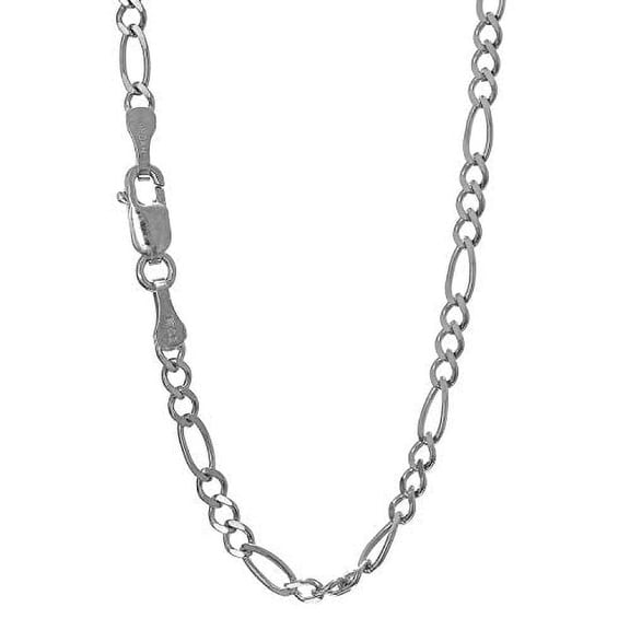 JewelStop 14k Solid White Gold 2.6mm Figaro Chain Necklace, Lobster Claw Clasp - 18 Inches, 4.6gr.