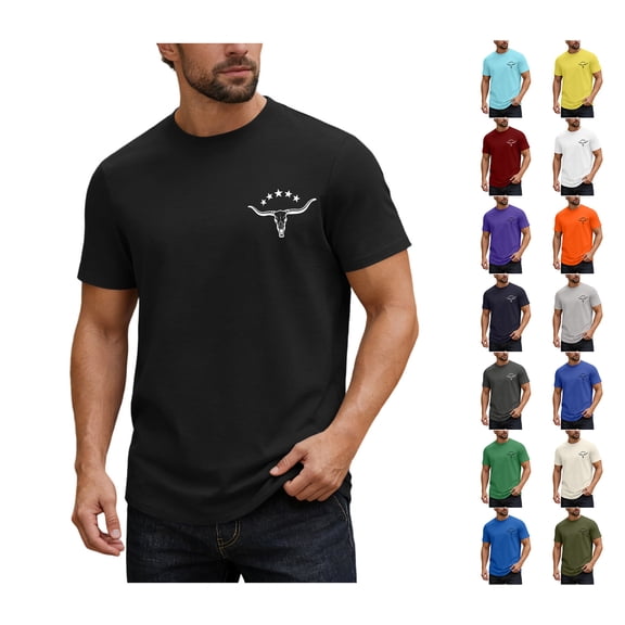 Afuyipoi Men's T-shirts Cotton Graphic Tee, Casual Loose Short-Sleeve Crew-Neck Shirt Black Size M