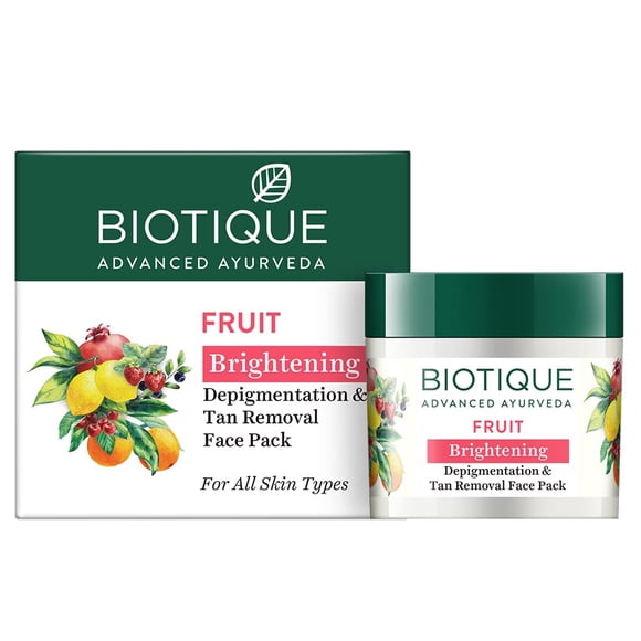 Biotique Fruit Brightening Depigmentation And Tan Removal Face Pack| Ayurvedic And Organically Pure| Tan Removal Face Pack For All Skin Types|100% Botanical Extracts| 75Gm