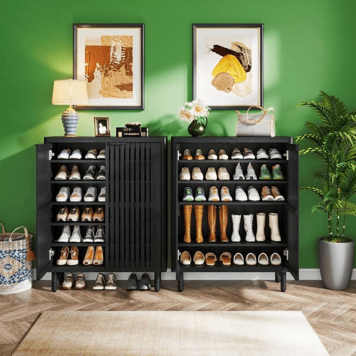 Shoe Cabinet with Louver Doors - 6-Tier Adjustable Shelves, Spacious Storage, Metal Legs, Anti-Tip Device, for Entryway/Porch