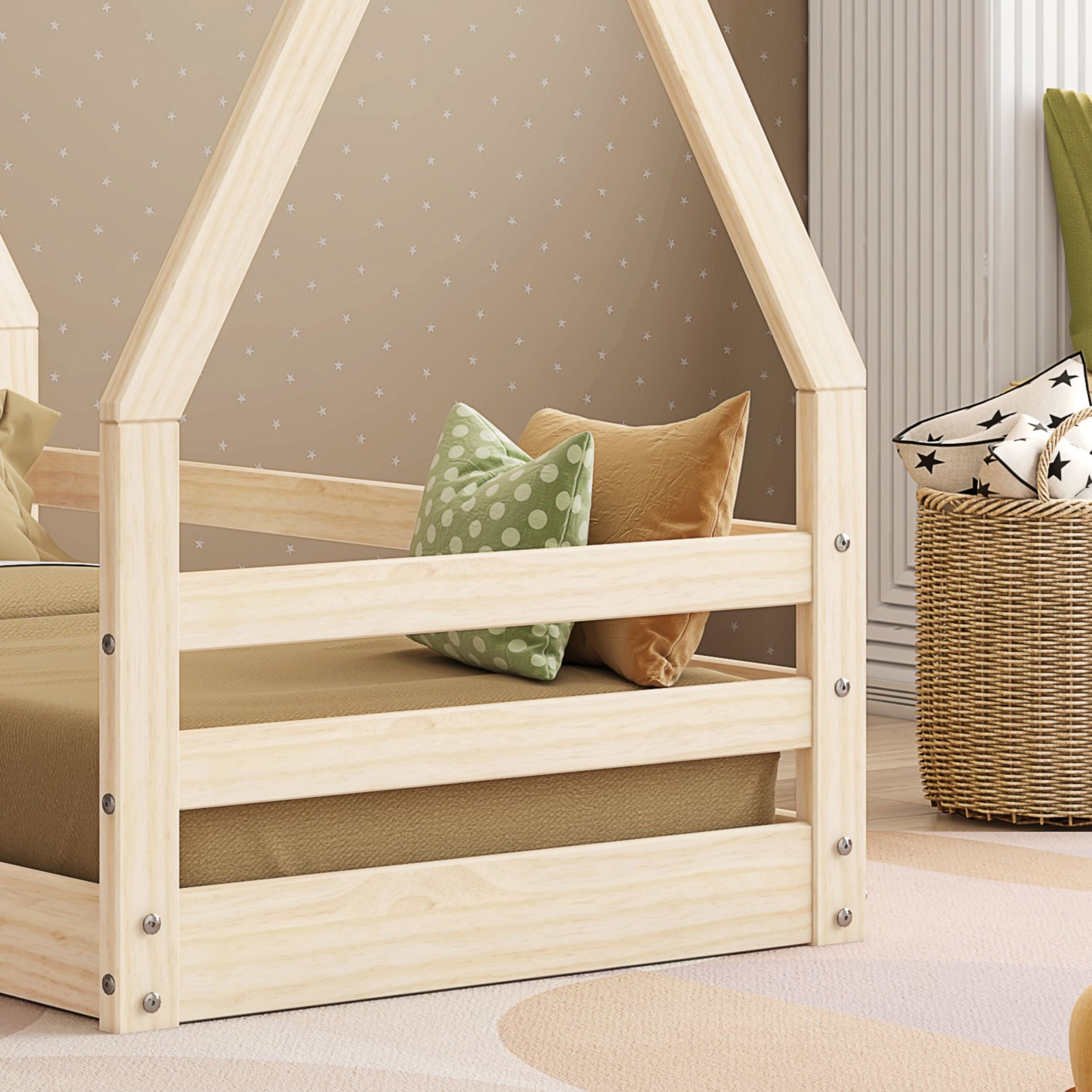 Polifurniture Lyon Toddler Bed with Roof and Built-In Guardrails