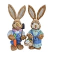 thumbnail image 4 of 2 figuras de conejo tejidas de pie, esculturas de escritorio, suministros para fiestas temáticas de Pascua Azul, 4 of 9