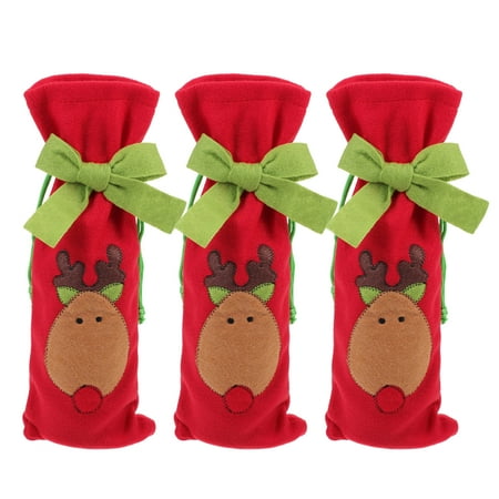 

3Pcs Christmas Bottle Bag Embroidered Three-dimensional Pattern Wine Bag