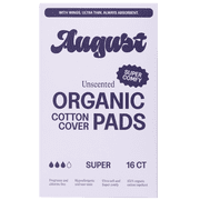 August Organic Cotton Cover Pads with Wings, Super Absorbency, Unscented, 16 Count