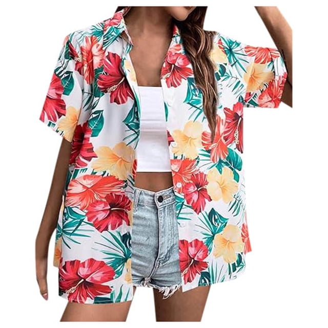 Chemises pour Femmes - Chemise Décontractée d'Été à Manches Courtes Imprimée pour la Plage, pour un Style Quotidien