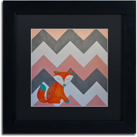 Trademark Fine Art "Fox on Chevron" Canvas Art by Nicole Dietz Black Matte, Black Frame