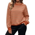 thumbnail image 6 of Perfectbot Women's Oversized Striped Crewneck Sweatshirt, Relaxed Fit Long Sleeve Pullover Fall Winter Top, 6 of 8