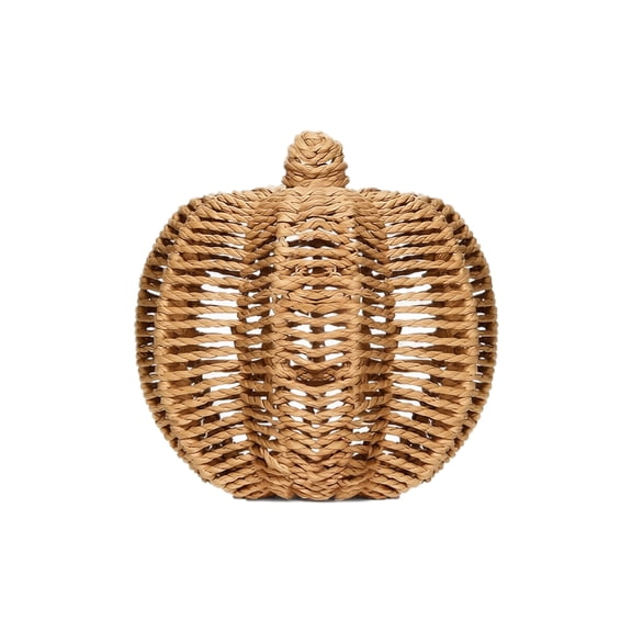 QLUEWX Hand-Woven Rattan Pumpkin Tabletop Ornament, Hollow Wicker Pumpkin Decor, Rustic Farmhouse Fall Thanksgiving Halloween Shelf Mantel Home Decoration