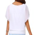 thumbnail image 3 of Blusa holgada informal de manga corta con manga de murciélago y gasa para mujer, 3 of 5