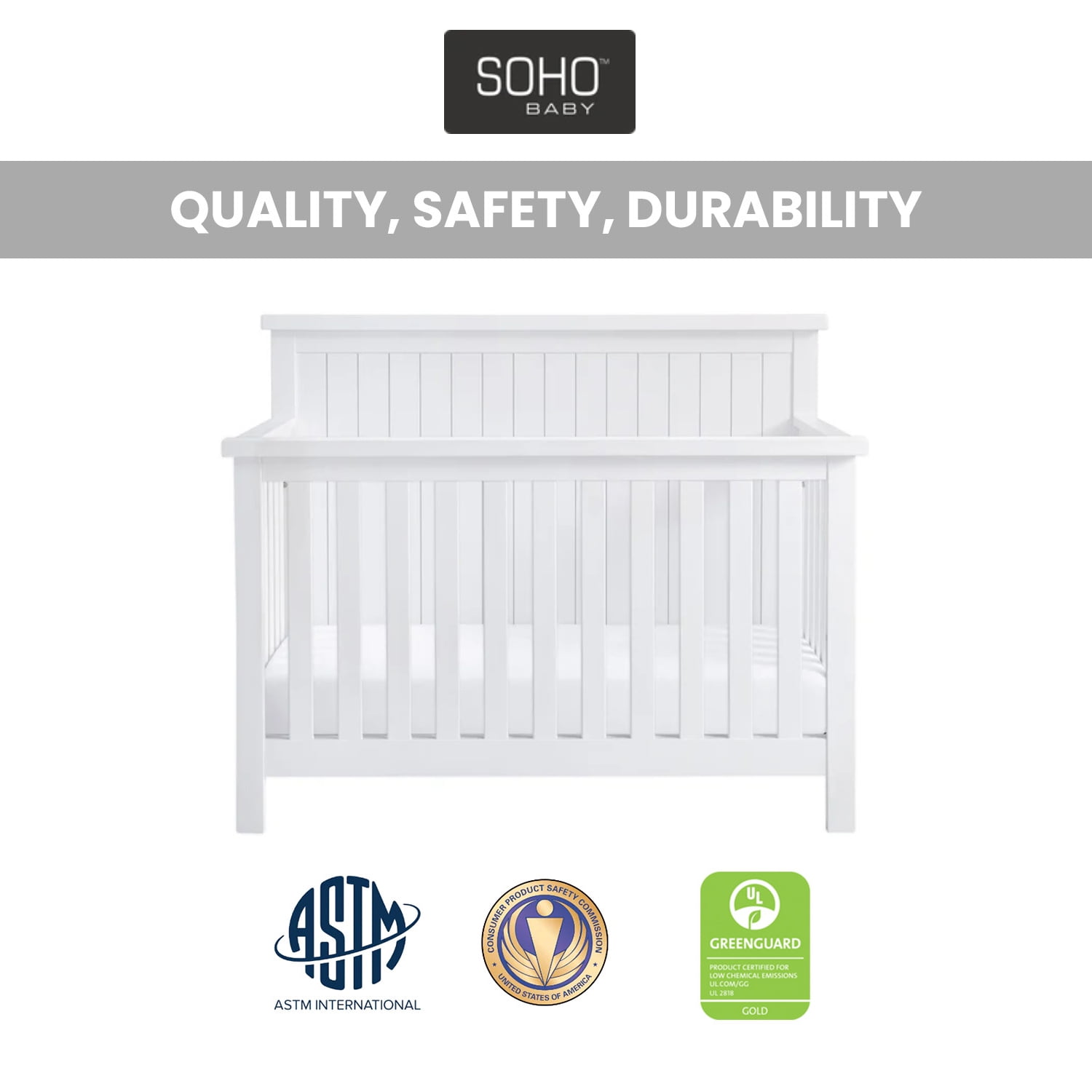 Soho Baby Everlee 4-in-1 Convertible Crib, Whitewash