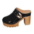 thumbnail image 6 of Heeled Sandals for Women Closed Toe Backless Mules Fashion Studded Splice Leather Slides Chunky Lug Sole Platform Heels Black Size 9, 6 of 6