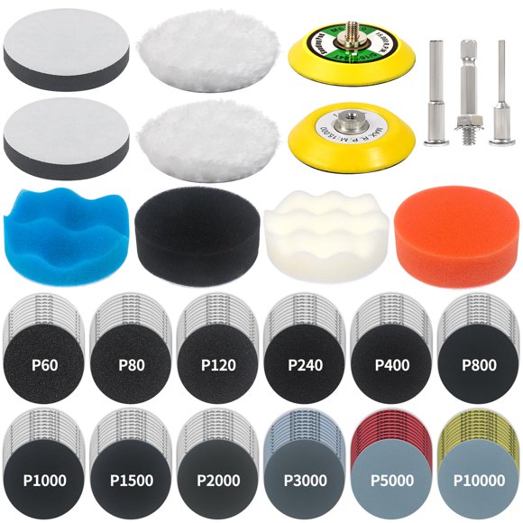 133 PCS Sanding Disc Drill Polishing Kit Sanding Attachment, 3 Inch Wet Dry Headlight Restoration Kit, Hook and Loop Sandpaper Pad with Rot