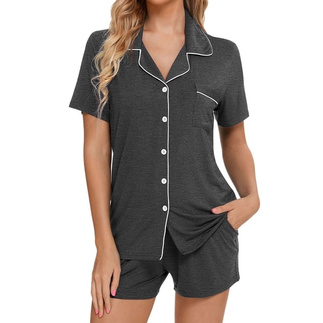 MKLEKYY Conjunto De Pijama De Mujer Con Pantalones Cortos Y Mangas Cortas, Con Botones, Para Dormir, Suave, Para El Hogar