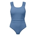 thumbnail image 5 of EliteGoogv Girls One Piece Swimsuit Sleeveless Ruffle Strap Ruched Waist Back Cutout Bathing Suit For Beach Pool Summer,Navy,13, 5 of 6
