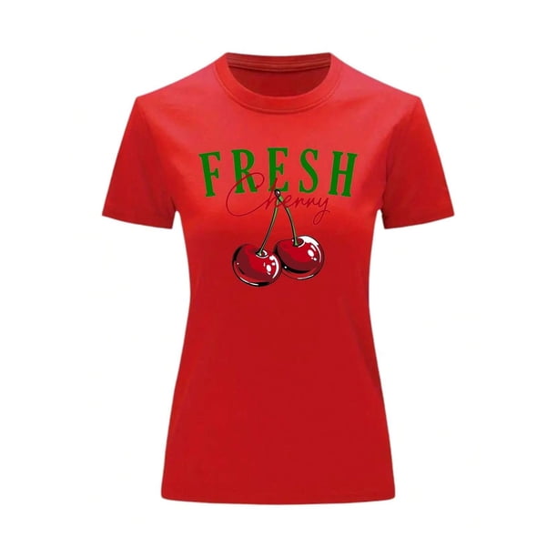 Playera Blusa De Cerezas Fresh Cherry Ropa Para Mujer Ropa Para Dama Color Rojo Talla Chica Marca Emil SaEs