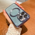 thumbnail image 5 of Compatible with iPhone 14 Pro Magnetic Glitter Case, Luxury Plating Cute Bling Clear Phone Case, Compatible with MagSafe for Women Girls with Camera Protector Back Cover - Light Blue, 5 of 10