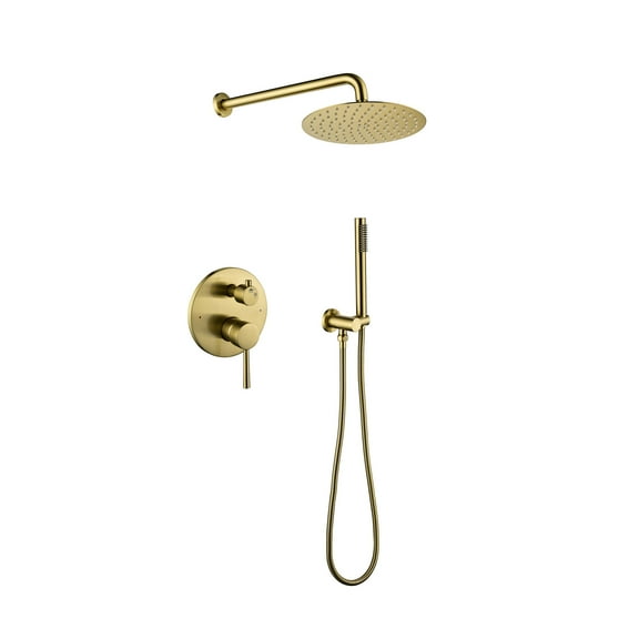 Cfowner Shower System, Wall Mounted Shower Faucet Set with High Pressure for Bathroom, 10" Stainless Steel Handheld Shower Set, Brushed Gold