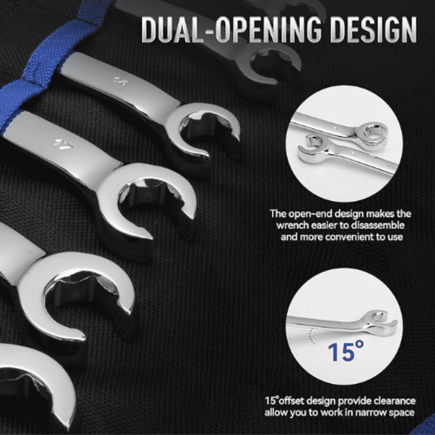 Flare Nut Wrench Set Metric and SAE 12-Piece Inch1/4 to 7/8" & 6-21mm, CR-V Steel Brake Line Wrench Set with Organizer Pouch,Father's Gift